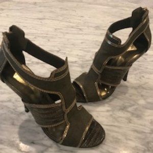 Tory Burch Green Snakeskin Strappy Stilettos